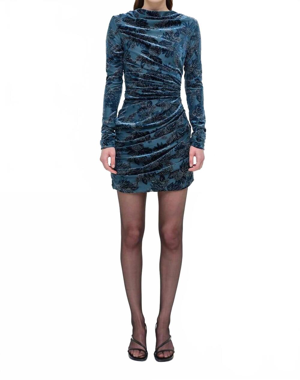 NEW SIMKHAI vallyn long sleeve mini dress in petrol